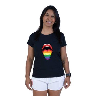 Imagem de Camiseta Feminina Manga Curta Algodao Confortavel Estampa Boca Arco Iris LGBT Com Abridor De Garrafa