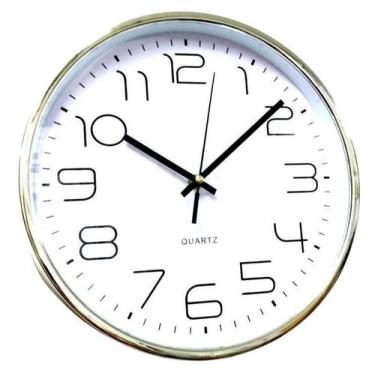 Imagem de Relógio De Parede Analógico Branco E Prata 30 X 30 Cm - Relox