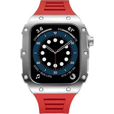 Imagem de MGTCAR Caixa de relógio de aço inoxidável, para Apple Watch Band Series 8 7 6 SE 5, kit de modificação 45mm 44mm caixa de metal pulseira de relógio de borracha tática proteção total para homens (cor: RS, tamanho: 45mm para 8/7)