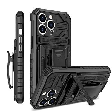 Imagem de YOUULAR Capa compatível com iPhone 13 Pro Max PC rígido + TPU macio + suporte + clipe dorsal à prova de choque capa protetora antiqueda para iPhone 13 6.7 capas militares Bult-in suporte oculto preto