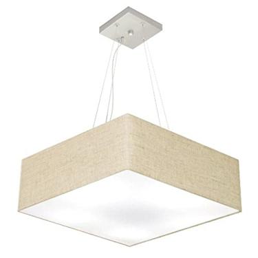 Imagem de Lustre Pendente Quadrado Cúpula Tecido 15/70x70 cm, Vivare Iluminação, Pendente4137 RST, Rustico Bege, Grande