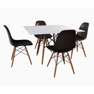 Imagem de Mesa De Jantar Com 4 Cadeiras Pretas Eames Tampo Quadrado Branco 90cm