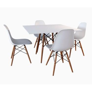 Imagem de Sala De Jantar Mesa Quadrada Com 4 Cadeiras Brancas Eames 90cm - Up Ho
