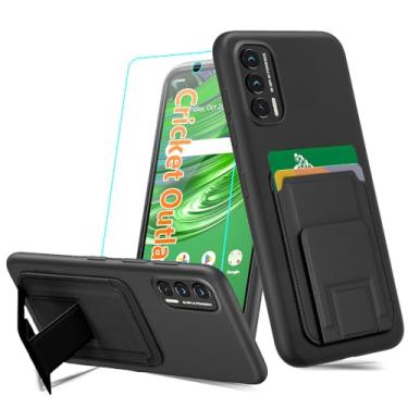 Imagem de Capa de telefone para Cricket Outlast 5G / AT&T Jetmore (2023) com protetor de tela de vidro temperado suporte dobrável/carteira com compartimentos para cartões/suporte de silicone TPU (poliuretano
