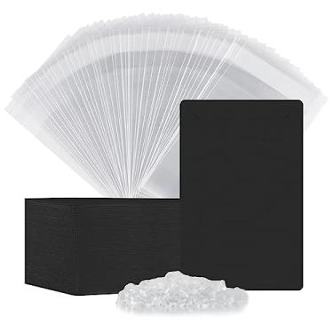 Imagem de Conjunto de cartões para brincos, conjunto de suprimentos para fabricação de joias com 100 peças de cartões de suporte de brincos, 200 peças de tarraxas de brinco e 100 embalagens de joias para exibição de brincos, colares e joias, bolsas de 8,5 x 6,1 cm (preto)