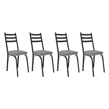 Imagem de Kit 4 Cadeiras de Cozinha Luisiana Estampado Platina Pés de Ferro Preto - Pallazio