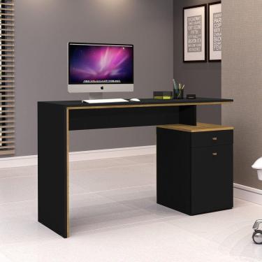 Imagem de Escrivaninha 120cm 1 Porta 1 Gaveta Office J&A Móveis Marrom/Preto