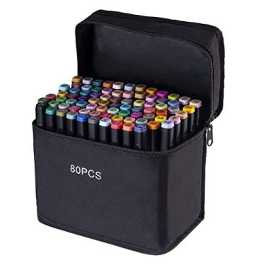 Imagem de Marcadores permanentes de 80 cores com álcool e pontas duplas, marcadores coloridos à base de álcool, para desenhar, esboçar, colorir, pintura, artesanato, presentes para artistas, adultos, meninos e