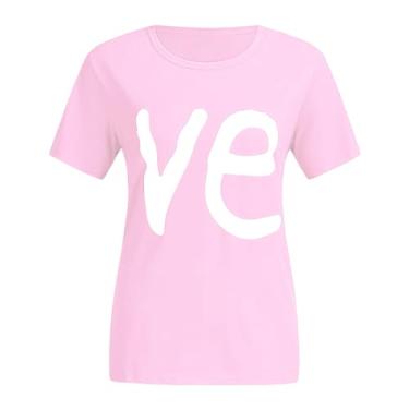 Imagem de Camiseta Do Dia Dos Namorados Da Mulher Tee Print Trendy Print Para Casais Blush Versátil Da