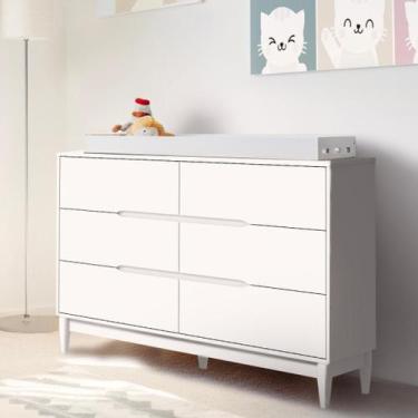 Imagem de Cômoda Grande Branca Para Quarto Infantil 6 Gavetas Linha Tomi Branco