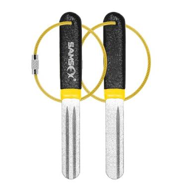 Imagem de SAMSFX Apontador de gancho de pesca com mosca de grão duplo diamante faca de moagem para água salgada robalo caiaque pesca no gelo (cabo preto e amarelo)