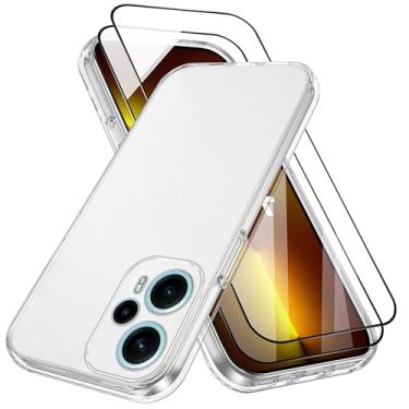 Imagem de XINYEXIN Capa transparente para Xiaomi Poco F5 5G, com 2 películas de vidro temperado, TPU macio, à prova de choque, fina, transparente