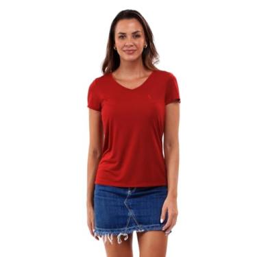 Imagem de Camiseta T-Shirt Feminina Gola V em Viscose Dry (M, Vermelho Carmim)