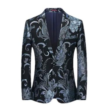 Imagem de Terno masculino clássico jacquard preto, 2 peças, negócios, casamento, festa, blazer e calça, Blazer azul, X-Small