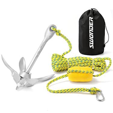 Imagem de Swonder Âncora de caiaque, kit de âncora dobrável de 1,6 kg com corda e bolsa de armazenamento, kit completo de acessórios para caiaque, prancha de remo, jet ski e pequenos barcos (7,6 m)