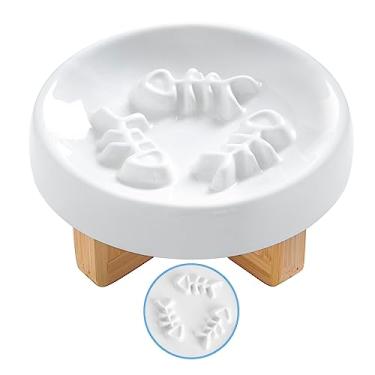 Imagem de Tigela de alimentação lenta elevada para cães gatos com suporte, tigelas para gatos para comer devagar, tigelas de cerâmica elevada para gatos, tigela para animais de estimação para gatos e cães, alimentador de quebra-cabeça para gatos para alimentação saudável, 7,5 cm de altura, 21,5 cm de largura.