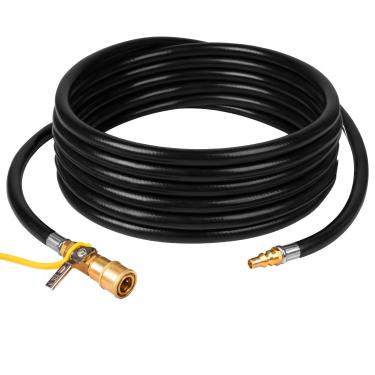 Imagem de Mangueira de propano de conexão rápida Shinestar RV de 3,8 m com ajuste de conversão para Blackstone de 43 e 56 cm Grade de mesa - Válvula de desligamento de 0,6 cm x plugue de fluxo total macho