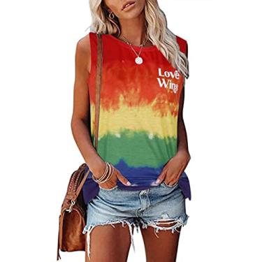Imagem de Camiseta regata feminina Love Wins Orgulho Gay sem mangas LGBT Rainbow Tops de verão, Arco-íris 1, GG