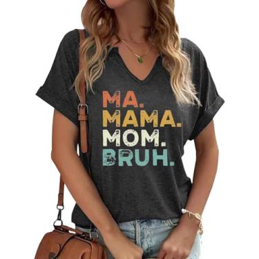 Imagem de Camiseta feminina com gola V Mama camiseta divertida da vida da mãe dia das mães manga curta camiseta gráfica presente para mamãe blusa casual, B - cinza - 2, G