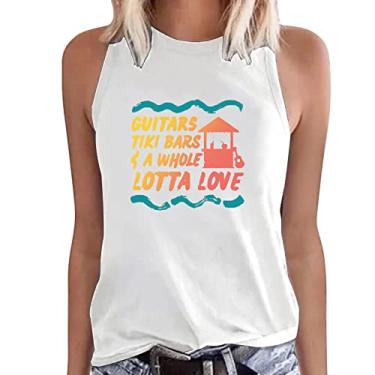 Imagem de Camiseta regata feminina PKDong Sun Sand and A Drink in My Hand com estampa de letras engraçadas, gola redonda, sem mangas, Z03 Branco, G