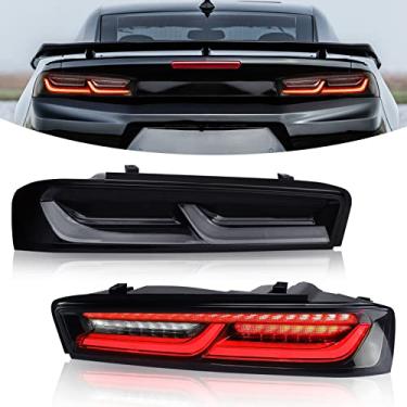 Imagem de Gubebaili Par de montagem de luzes traseiras de LED adequado para Chevrolet Camaro 2016-2018, lâmpada traseira incluindo corrida + freio + reverso + luz de giro, lente fumê