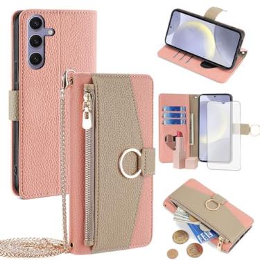 Imagem de Asuwish Capa de celular para Samsung Galaxy S24 Plus S24+ 5G capa carteira com protetor de tela e espelho flip, anel, suporte para cartão, alça transversal, suporte para celular S24plus 24S + S 24 24+