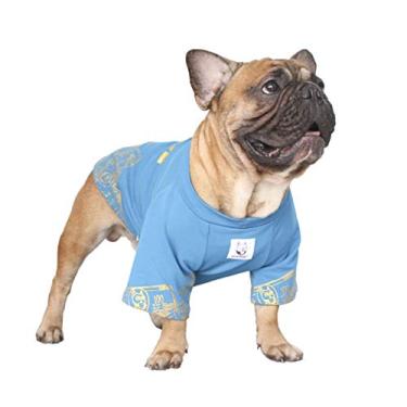 Imagem de iChoue Camiseta Rich Dog Series Roupas para Animais de Estimação Pulôver Regata Bulldog Inglês Pitbull Bully Terrier Camiseta - Blue Money, XXL