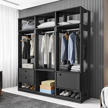 Imagem de Conjunto Closet Modulado com 3 Cabideiros 1 Porta 2 Gavetas Titan Espresso Móveis Preto Velluto