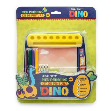 Imagem de Kit de Pintura Dino - Blister com 1 Livro + 4 Hidrocor + 4 Lápis de Cor + 2 Cartelas de Adesivo - Leo&Leo
