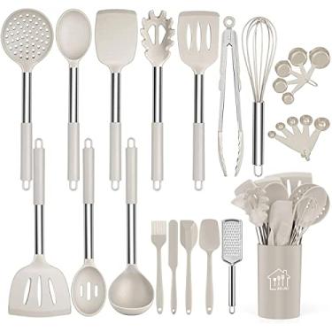 Imagem de Conjunto de utensílios de cozinha de silicone, conjunto de utensílios de cozinha, 26 peças, silicone antiaderente resistente ao calor, panelas com cabo de aço inoxidável