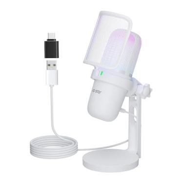 Imagem de Ko-Star Microfone USB para PC, mini microfone branco para PS4/PS5/Mac, condensador de jogos de computador com mudo rápido, transmissão RGB, filtro, suporte de choque, microfones de gravação para