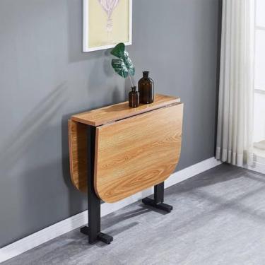 Imagem de Mesa de jantar dobrável que economiza espaço Mesa extensível retangular de madeira com 6 rodas universais Mesa de cozinha em folha suspensa Design de borda redonda para motorhome pequenos es