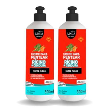 Imagem de Kit Creme de Pentear Rícino e Cenoura 300ml 2 Unidades Para Cabelos Cacheados Ondulados e Crespos Definição de Cachos Controle de Frizz Brilho e Hidratação