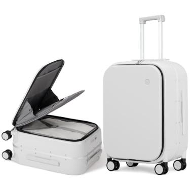 Imagem de Mala de bagagem de mão Suicase, Hanke com moldura de alumínio de 50 cm com capa de rodinhas giratórias, cabine de embarque leve e rígida com abertura de 180° para viagens de negócios, Branco fumê, 20-inch