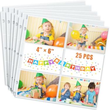 Imagem de tutata Capas para álbum de fotos 10 x 15 cm, protetores de página de scrapbook com 6 bolsos, serve para fichário de álbum de 30 x 30 anéis, pacote com 25