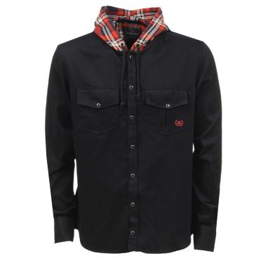 Imagem de Camisa Sarja Masculina Preta Com Capuz Xadrez Vermelho Os Vaqueiros 36928