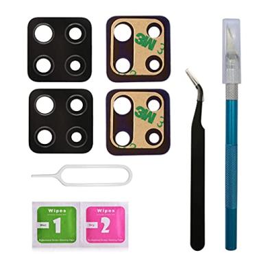 Imagem de LNONLS Pacote com 2 lentes originais de vidro para câmera traseira traseira para Samsung Galaxy A42 5G/A426 com adesivo pré-instalado e kit de ferramentas de reparo preto (todas as operadoras)
