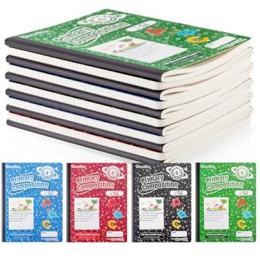 Imagem de Principal Lines Pacote com 12 cadernos de composição primária, meia página, pautado - 2 séries de diário primário K-2 para crianças - Material escolar doméstico para estudantes universitários, 25 x 19