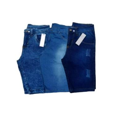 Imagem de Kit 3 Bermudas Shorts Jeans Masculina Lycra Elastano Com Bolso  Lisa B