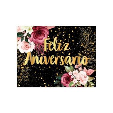 Imagem de Painel de Festa Horizontal 1,55 X 1,20 - Feliz Aniversário Floral Efei