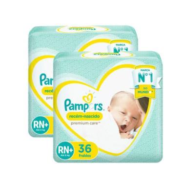 Imagem de Kit 2 Fraldas Descartáveis Pampers Recém-Nascido Tamanho RN+ 36 Unidad