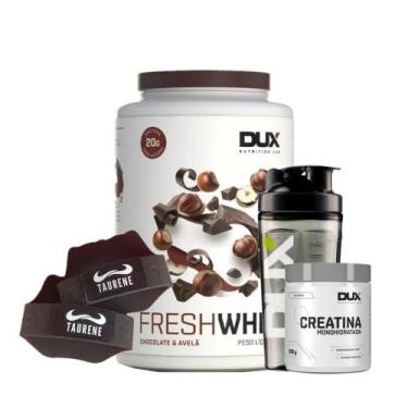Imagem de Fresh Whey Isolado Hidro Belga 900g Creatina Luva + Coqueteleira Dux -