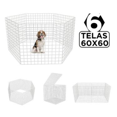 Imagem de Cercado Canil Móvel com Tela Aramada 60cm Altura 6 telas Branco - IGUA