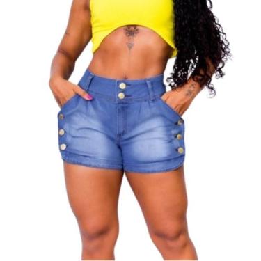 Imagem de Short Jeans Cintura Alta Feminino Slim e Plus Size   - Karha, Azul cla