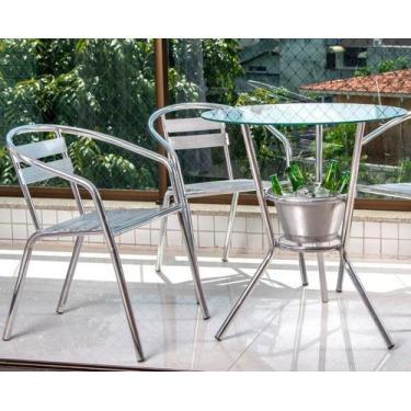 Imagem de Kit 2 Cadeiras + Mesa de Alumínio Varanda Área Externa Apartamento Cas