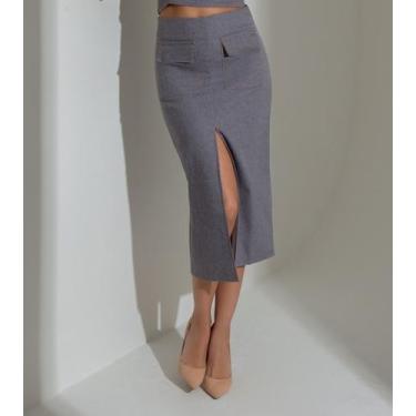 Imagem de Saia susie midi com bolsos jeans  - Susie Modas, P, Cinza