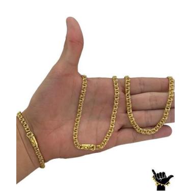 Imagem de Corrente Friso 5mm + Pulseira - Banhado a Ouro - ToJoia18k