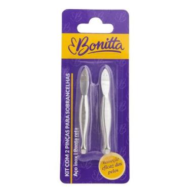 Imagem de Kit Duas Pinças P/ Sobrancelhas Aço Inox Ponta Reta Bonitta, Prata