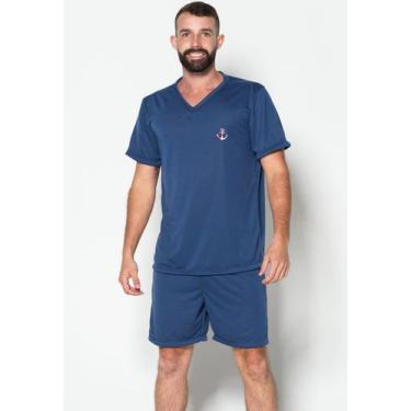 Imagem de Pijama Gola V Masculino Fechado Conjunto Curto - WLS Modas, Marinho, M