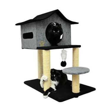 Imagem de Brinquedo Arranhador São Pet Casa de Cuco Cinza para Gatos
